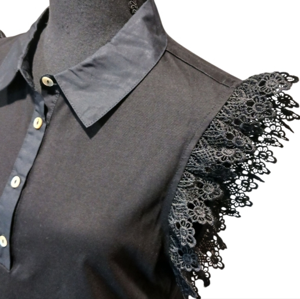 Marc NY Lace Cap Sleeve Collared Polo Top